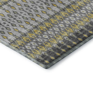 HomeRoots 5' Gray and Gold Tribal Area Rug - Washable, UV Protected, Durable, Perfect for Busy Homes! 643811