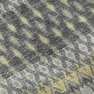 HomeRoots 5' Gray and Gold Tribal Area Rug - Washable, UV Protected, Durable, Perfect for Busy Homes! 643811