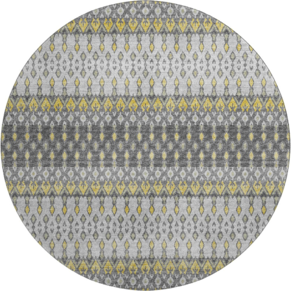 HomeRoots 8' Gray and Gold Tribal Round Rug - Stylish, Washable, UV Protected for Busy Homes & Family Spaces 643812