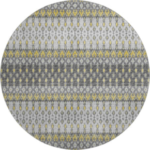 HomeRoots 8' Gray and Gold Tribal Round Rug - Stylish, Washable, UV Protected for Busy Homes & Family Spaces 643812