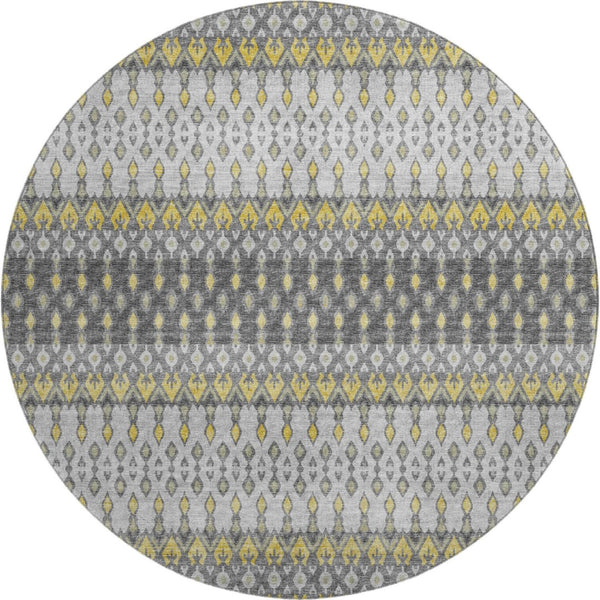 HomeRoots 8' Gray and Gold Tribal Round Rug - Stylish, Washable, UV Protected for Busy Homes & Family Spaces 643812