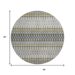 HomeRoots 8' Gray and Gold Tribal Round Rug - Stylish, Washable, UV Protected for Busy Homes & Family Spaces 643812
