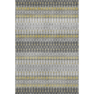 HomeRoots 8' X 10' Gray and Gold Tribal Area Rug - Durable, Washable, UV-Protected for High-Traffic Homes 643813