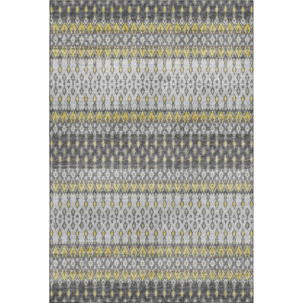 HomeRoots 9' X 12' Gray and Gold Tribal Area Rug – Durable, Washable, UV Protected for High-Traffic Spaces 643814