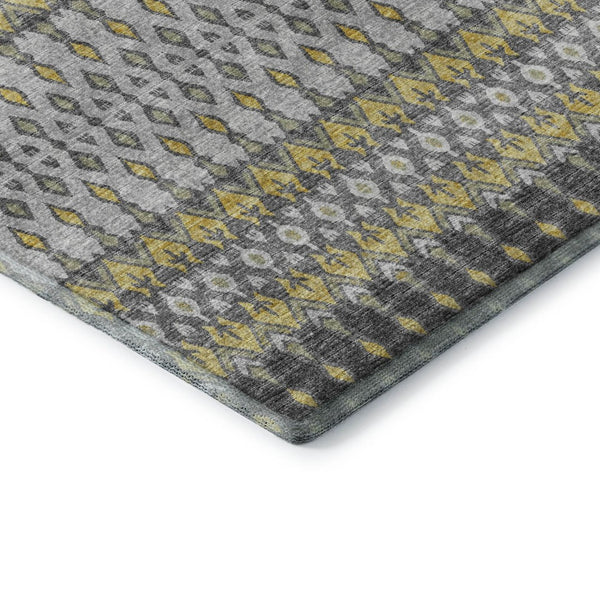 HomeRoots 9' X 12' Gray and Gold Tribal Area Rug – Durable, Washable, UV Protected for High-Traffic Spaces 643814