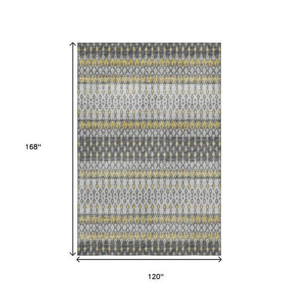 HomeRoots 10' X 14' Gray And Gold Tribal Area Rug - Washable, UV Protected, Durable for High-Traffic Homes 643815