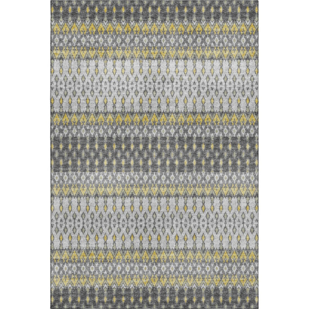 HomeRoots 10' X 14' Gray And Gold Tribal Area Rug - Washable, UV Protected, Durable for High-Traffic Homes 643815