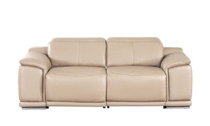 HomeRoots 80" Luxurious Beige Leather Power Reclining Loveseat with Silver Accents for Modern Comfort & Style 643817