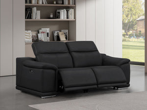 HomeRoots 80" Luxurious Black Leather Power Reclining Loveseat with Silver Accents for Modern Comfort & Style 643818