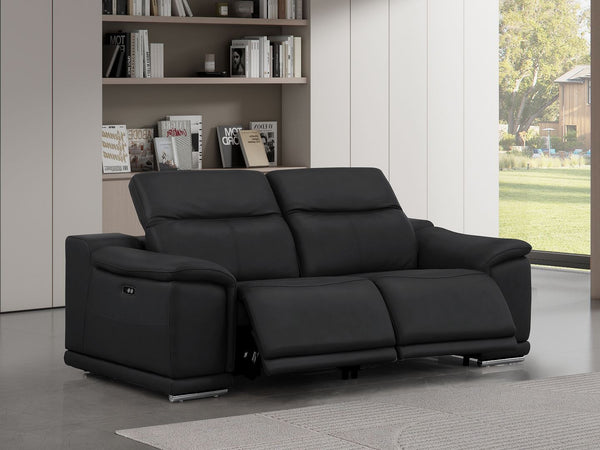 HomeRoots 80" Luxurious Black Leather Power Reclining Loveseat with Silver Accents for Modern Comfort & Style 643818