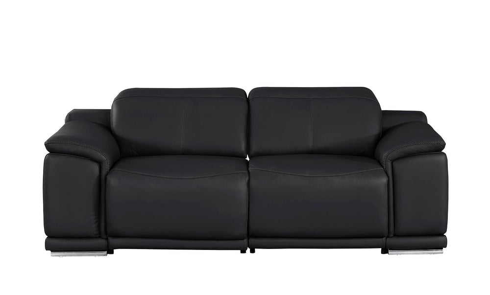 HomeRoots 80" Luxurious Black Leather Power Reclining Loveseat with Silver Accents for Modern Comfort & Style 643818