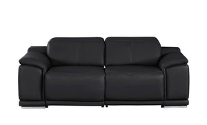 HomeRoots 80" Luxurious Black Leather Power Reclining Loveseat with Silver Accents for Modern Comfort & Style 643818