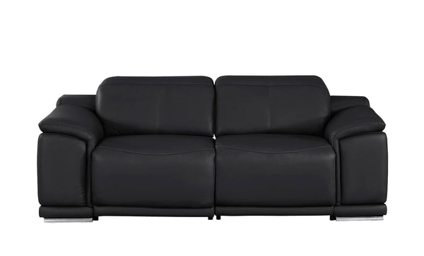 HomeRoots 80" Luxurious Black Leather Power Reclining Loveseat with Silver Accents for Modern Comfort & Style 643818