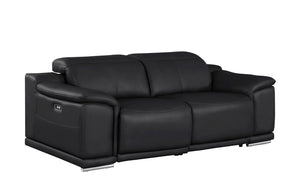 HomeRoots 80" Luxurious Black Leather Power Reclining Loveseat with Silver Accents for Modern Comfort & Style 643818