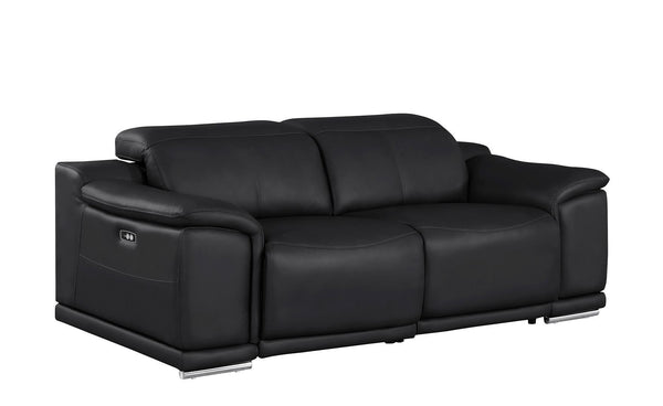 HomeRoots 80" Luxurious Black Leather Power Reclining Loveseat with Silver Accents for Modern Comfort & Style 643818