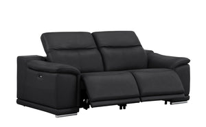 HomeRoots 80" Luxurious Black Leather Power Reclining Loveseat with Silver Accents for Modern Comfort & Style 643818