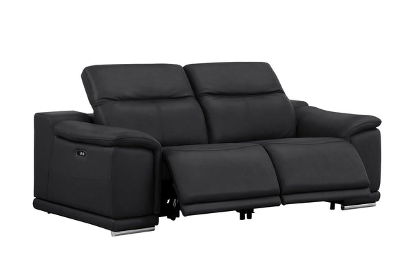 HomeRoots 80" Luxurious Black Leather Power Reclining Loveseat with Silver Accents for Modern Comfort & Style 643818