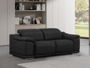 HomeRoots 80" Luxurious Black Leather Power Reclining Loveseat with Silver Accents for Modern Comfort & Style 643818