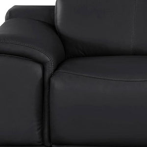 HomeRoots 80" Luxurious Black Leather Power Reclining Loveseat with Silver Accents for Modern Comfort & Style 643818