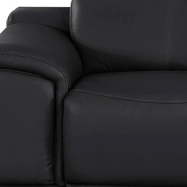 HomeRoots 80" Luxurious Black Leather Power Reclining Loveseat with Silver Accents for Modern Comfort & Style 643818