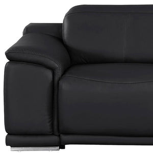 HomeRoots 80" Luxurious Black Leather Power Reclining Loveseat with Silver Accents for Modern Comfort & Style 643818