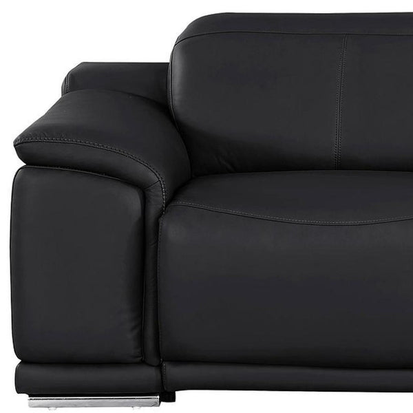 HomeRoots 80" Luxurious Black Leather Power Reclining Loveseat with Silver Accents for Modern Comfort & Style 643818