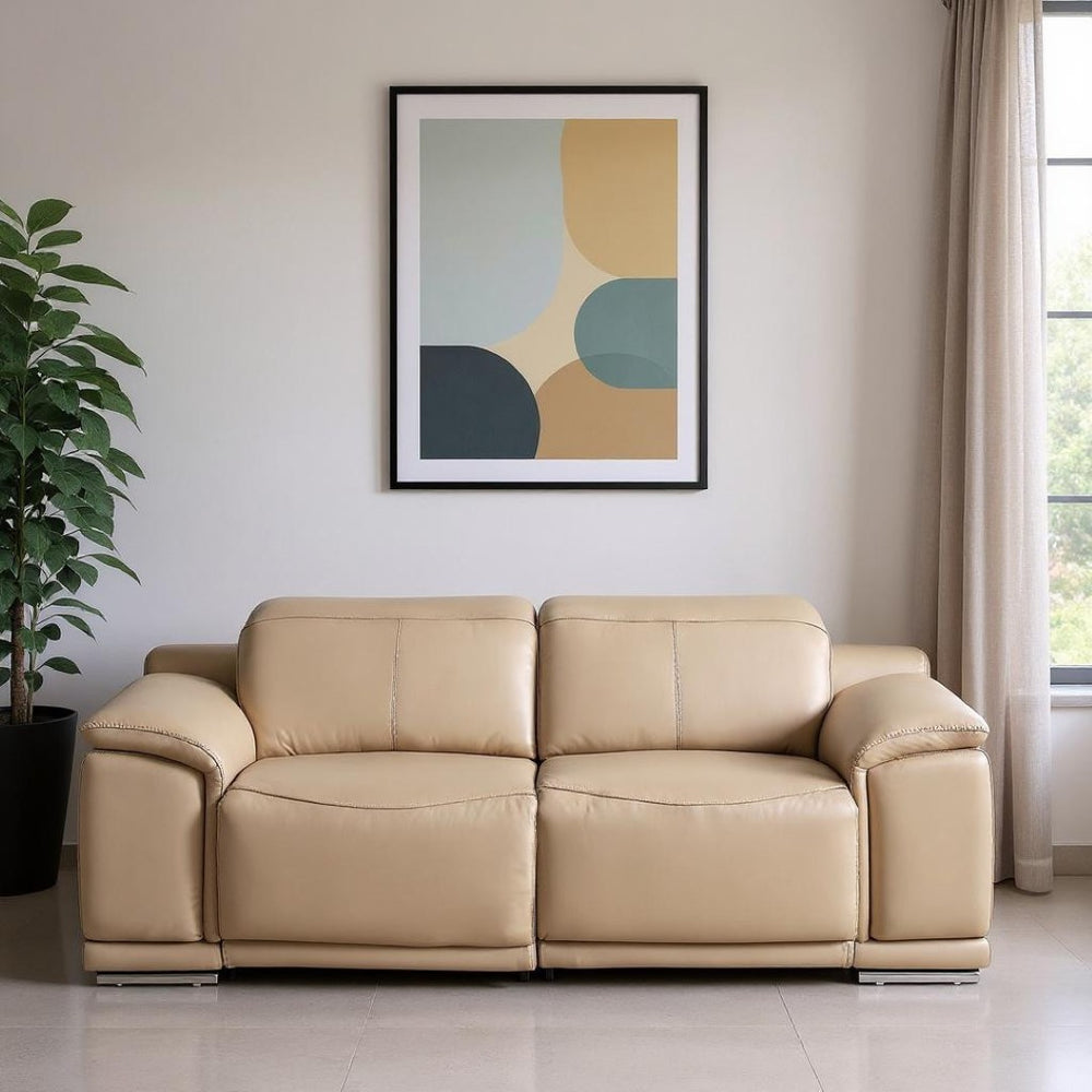 HomeRoots 80" Luxurious Battleship Gray Leather Power Reclining Loveseat with Silver Legs for Ultimate Comfort 643819