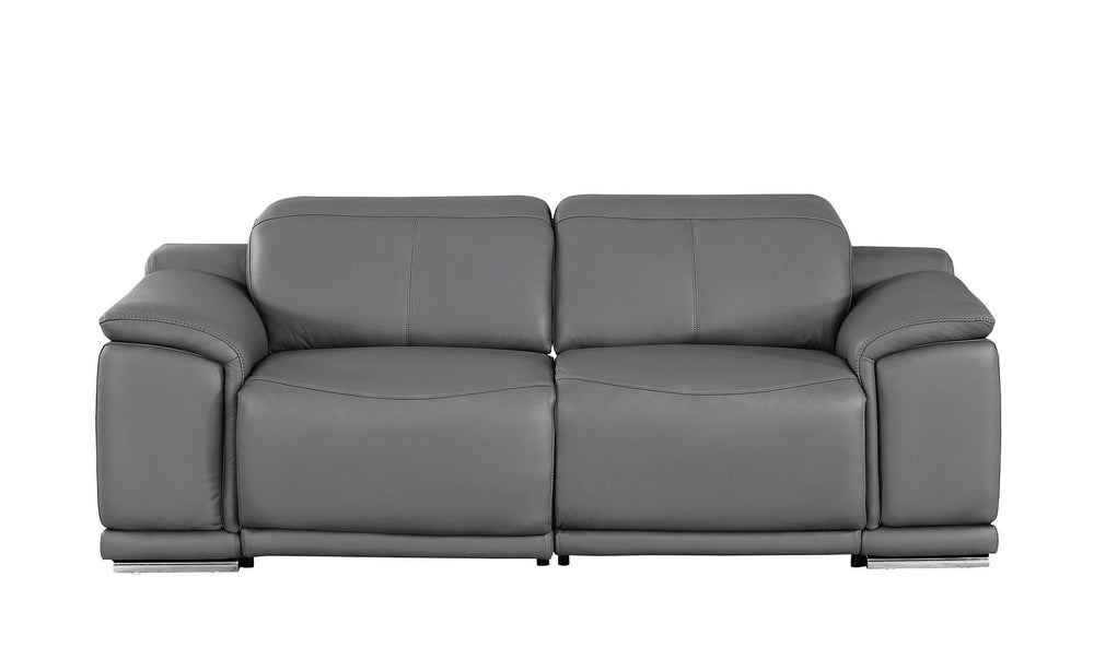 HomeRoots 80" Luxurious Battleship Gray Leather Power Reclining Loveseat with Silver Legs for Ultimate Comfort 643819