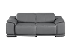 HomeRoots 80" Luxurious Battleship Gray Leather Power Reclining Loveseat with Silver Legs for Ultimate Comfort 643819