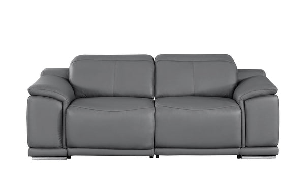 HomeRoots 80" Luxurious Battleship Gray Leather Power Reclining Loveseat with Silver Legs for Ultimate Comfort 643819