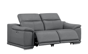 HomeRoots 80" Luxurious Battleship Gray Leather Power Reclining Loveseat with Silver Legs for Ultimate Comfort 643819
