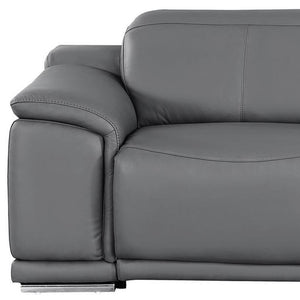 HomeRoots 80" Luxurious Battleship Gray Leather Power Reclining Loveseat with Silver Legs for Ultimate Comfort 643819