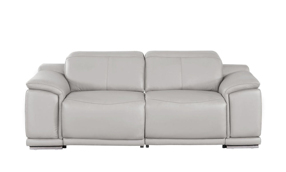 HomeRoots 80" Ash Gray Leather Power Reclining Loveseat - Luxurious Comfort with Modern Silver Accents & Style 643820