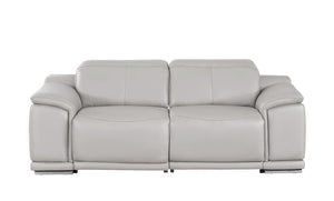 HomeRoots 80" Ash Gray Leather Power Reclining Loveseat - Luxurious Comfort with Modern Silver Accents & Style 643820