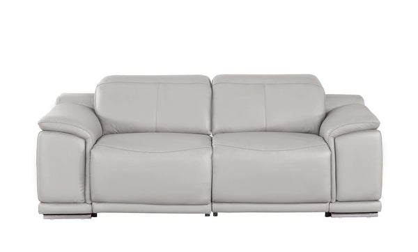 HomeRoots 80" Ash Gray Leather Power Reclining Loveseat - Luxurious Comfort with Modern Silver Accents & Style 643820