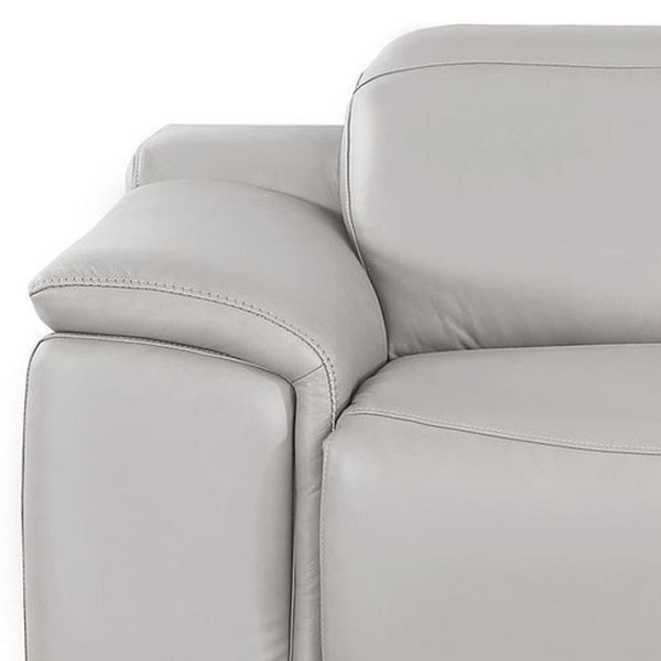 HomeRoots 80" Ash Gray Leather Power Reclining Loveseat - Luxurious Comfort with Modern Silver Accents & Style 643820