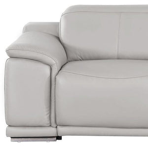 HomeRoots 80" Ash Gray Leather Power Reclining Loveseat - Luxurious Comfort with Modern Silver Accents & Style 643820