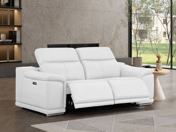 HomeRoots 80" White and Silver Leather Power Reclining Loveseat – Luxurious Comfort with Modern Style & Support 643821