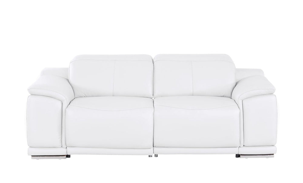 HomeRoots 80" White and Silver Leather Power Reclining Loveseat – Luxurious Comfort with Modern Style & Support 643821