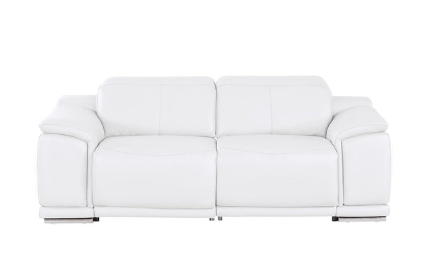 HomeRoots 80" White and Silver Leather Power Reclining Loveseat – Luxurious Comfort with Modern Style & Support 643821