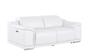 HomeRoots 80" White and Silver Leather Power Reclining Loveseat – Luxurious Comfort with Modern Style & Support 643821