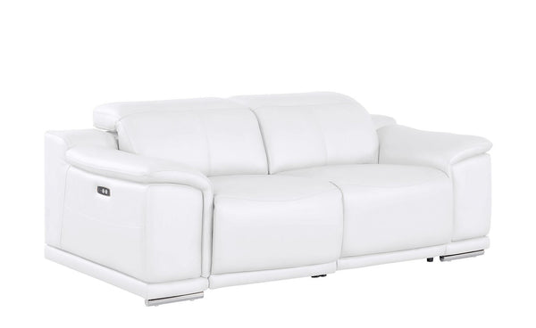 HomeRoots 80" White and Silver Leather Power Reclining Loveseat – Luxurious Comfort with Modern Style & Support 643821