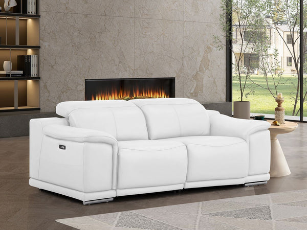 HomeRoots 80" White and Silver Leather Power Reclining Loveseat – Luxurious Comfort with Modern Style & Support 643821