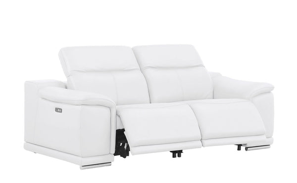 HomeRoots 80" White and Silver Leather Power Reclining Loveseat – Luxurious Comfort with Modern Style & Support 643821