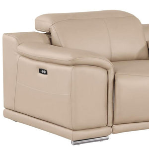 HomeRoots 93" Beige Leather Power Reclining Loveseat - Luxurious Comfort, Modern Design & Effortless Relaxation 643823