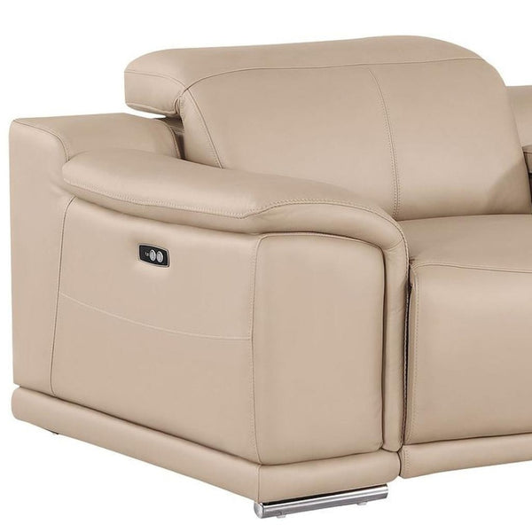 HomeRoots 93" Beige Leather Power Reclining Loveseat - Luxurious Comfort, Modern Design & Effortless Relaxation 643823