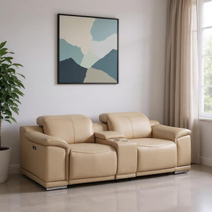HomeRoots 93" Beige Leather Power Reclining Loveseat - Luxurious Comfort, Modern Design & Effortless Relaxation 643823