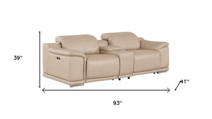 HomeRoots 93" Beige Leather Power Reclining Loveseat - Luxurious Comfort, Modern Design & Effortless Relaxation 643823