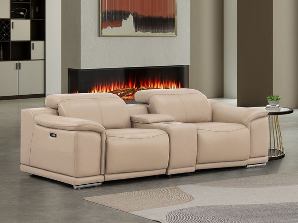 HomeRoots 93" Beige Leather Power Reclining Loveseat - Luxurious Comfort, Modern Design & Effortless Relaxation 643823