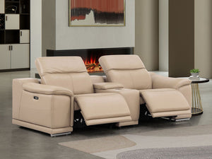 HomeRoots 93" Beige Leather Power Reclining Loveseat - Luxurious Comfort, Modern Design & Effortless Relaxation 643823